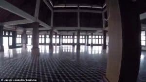 A massive ballroom at the Ghost Palace Hotel that was constructed in the 1990s but never opened to the public