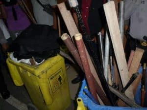 Large stash ... Spears, samurai swords, knives and other crude homemade weapons were found inside the jail.