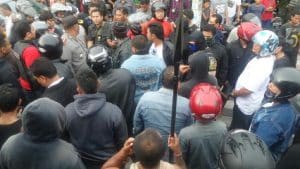 Chaotic scenes ... The police riot squad at Kerobokan jail.
